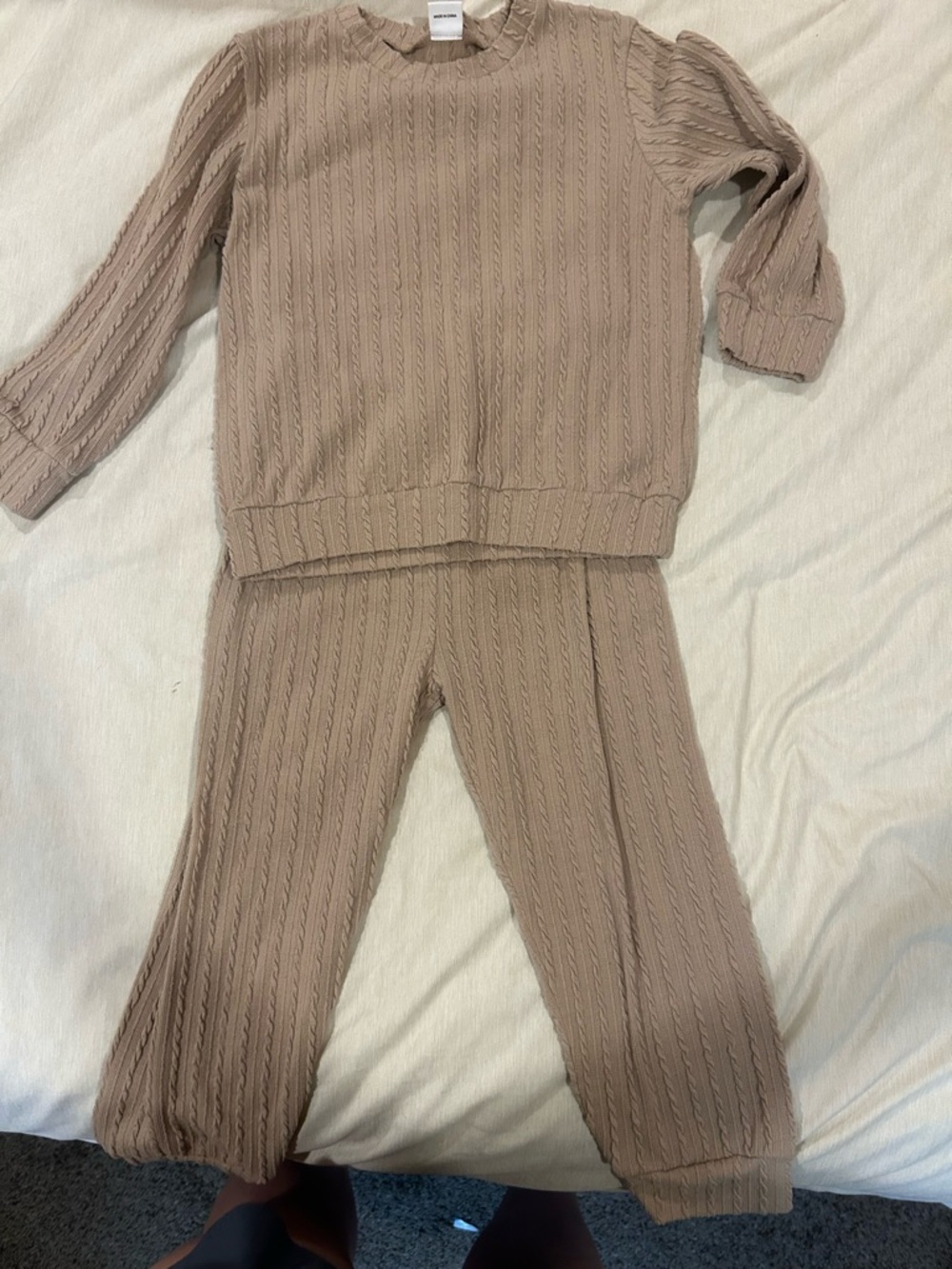 SHEIN Taupe Knit Cable Kids Matching Set